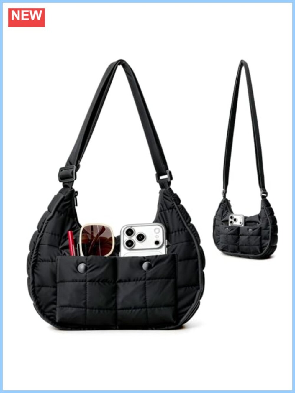 Quilted Puffer Crossbody Shoulder Bag Small Lightweight Everyday Purse
